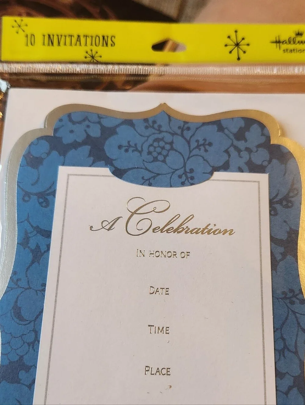 Hallmark Blue & Gold Floral Celebration Invitations - Pack of 10